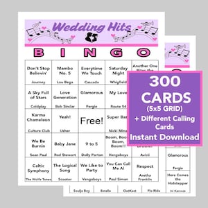 Juegos de boda, juegos de boda, bingo musical para bodas, juegos imprimibles, bingo nupcial, descarga digital, 300 tarjetas diferentes