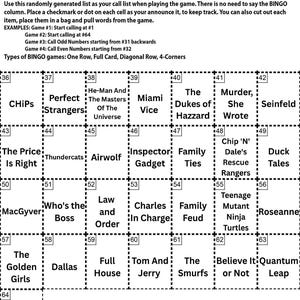 80's Music Hits Bingo Game, 60 Cards, Printable Party Game (Digital Download) image 4