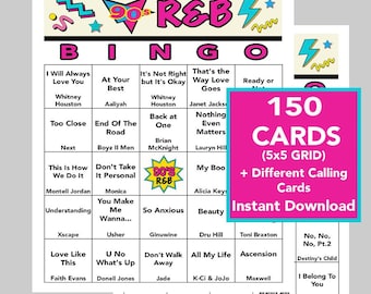 90's R&B Music Hits, Soul Music, 76 Songs, Digital Download, Bingo Games, 150 Different Bingo cards, Spotify Playlist Included