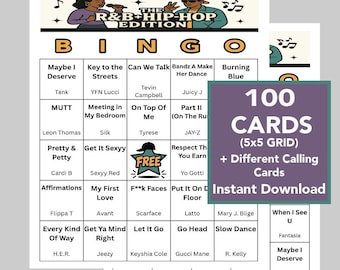 R&B Hip-Hop Music Bingo Game, 100 Cards (Digital Download)