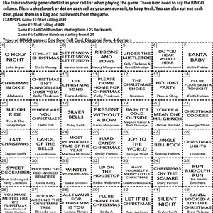 Country Christmas Music, Country Christmas Music Bingo Party, Digital Download, Printable Games, 60 Different Bingo cards, Spotify Playlist image 3