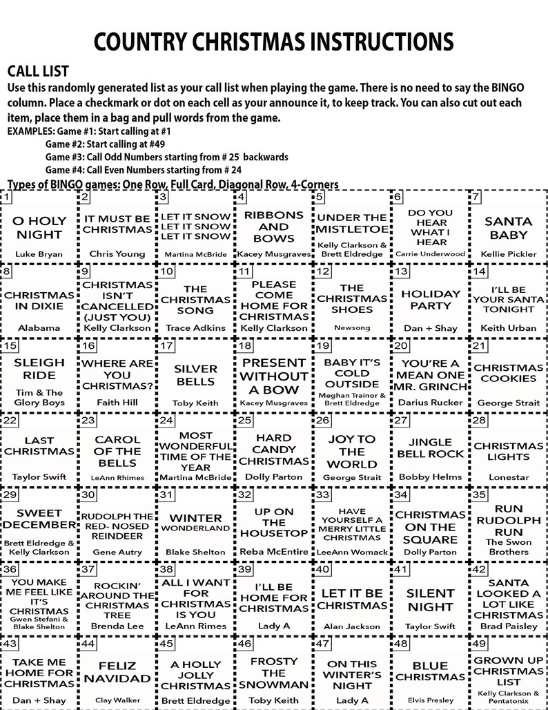 Country Christmas Music, Country Christmas Music Bingo Party, Digital Download, Printable Games, 60 Different Bingo cards, Spotify Playlist image 3