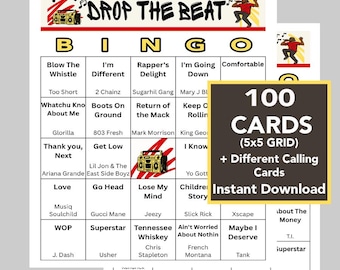 R&B Hip-Hop Music Bingo, 100 Unique Cards (Digital Download)