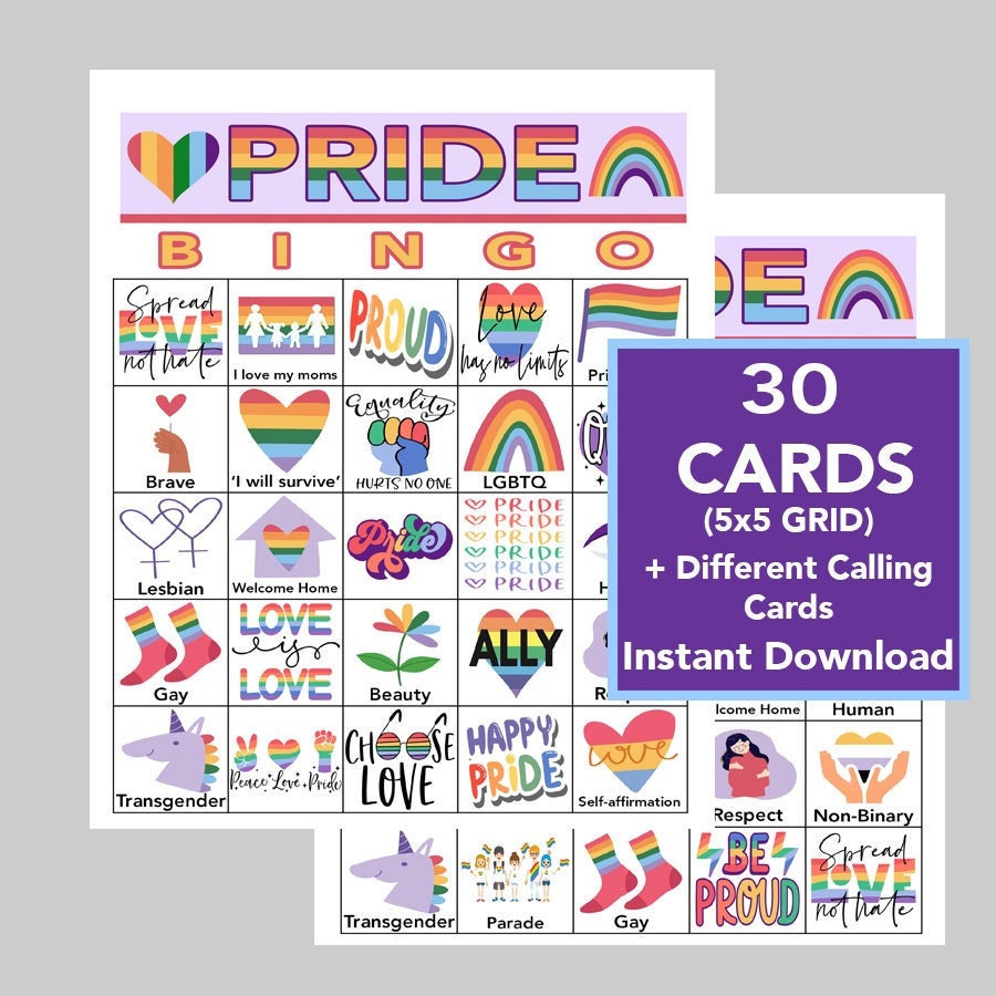 Pride BINGO, Pride Month, LGBTQ Party Game, Digital Download, Printable Games, 30 Unique Cards