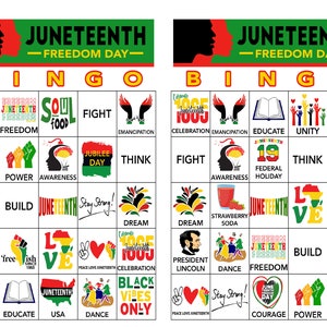 Juneteenth, Freedom Day, Juneteenth Game, Black History Bingo, Black History Games, Instant Download, Call List Included, 60 Different Cards image 2