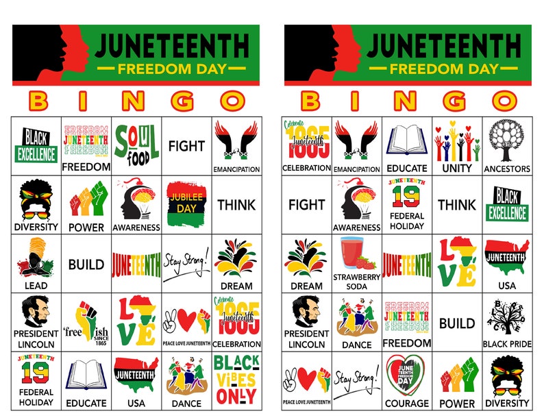 Juneteenth, Freedom Day, Juneteenth Game, Black History Bingo, Black History Games, Instant Download, Call List Included, 60 Different Cards image 2