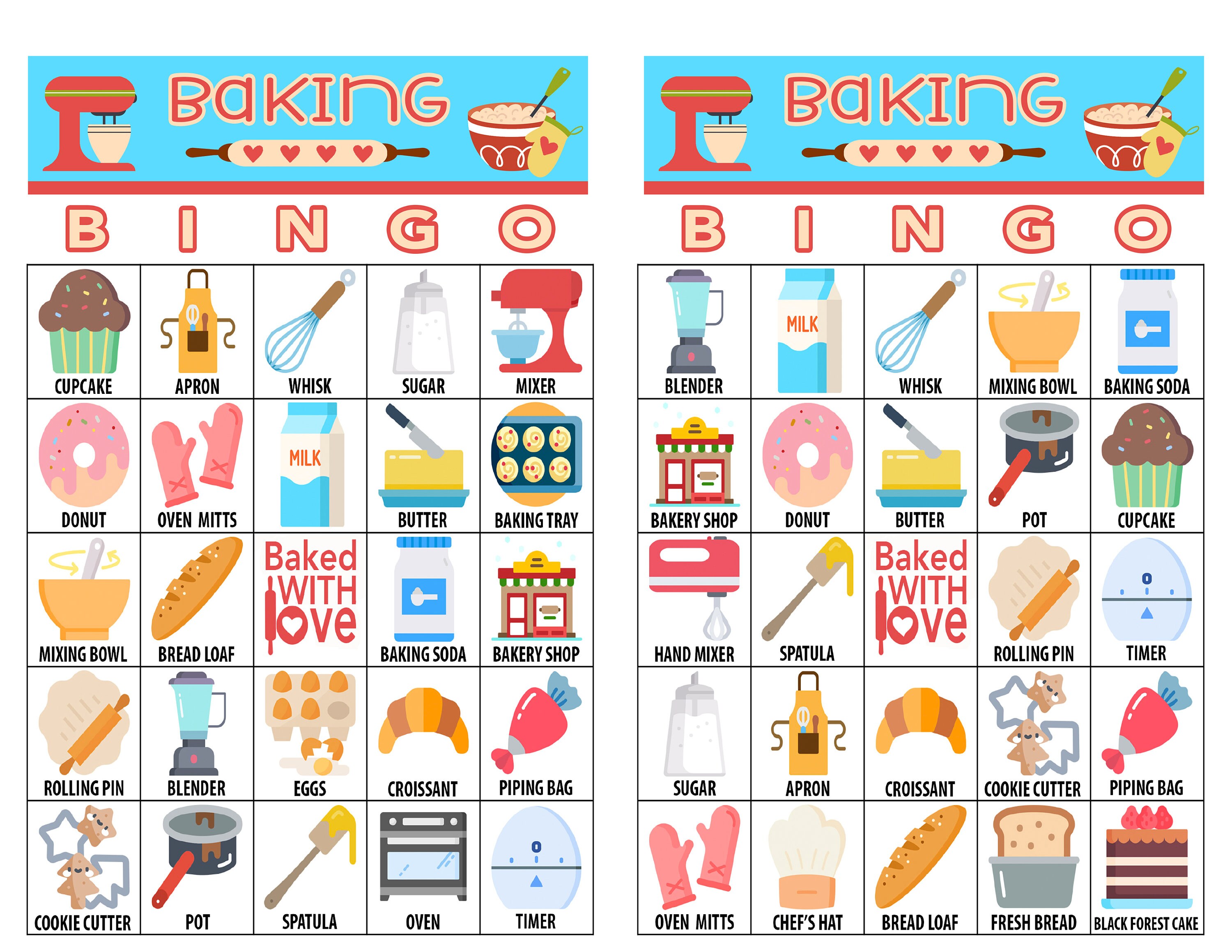 Baking Baking Bingo Baking Games for Kids and Adults Etsy