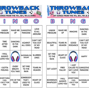 70's, 80's, 90's, 2000's, 2010's Music, Music Birthday, Music Bingo, Instant Digital Download, 100 Different Bingo cards, Spotify Playlist image 2