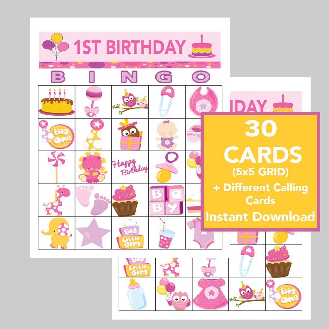 1st Birthday (GIRL) Party Bingo, Birthday Bingo, Instant Digital ...