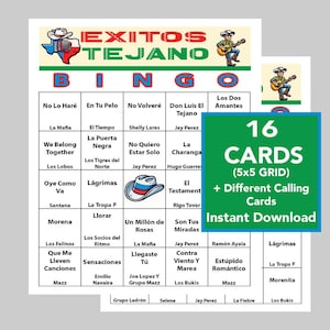 Exitos Tejano, Party Tejano Music, Tex-Mex Music Bingo Games, Instant Digital Download, 16 Different Bingo cards, Spotify Playlist Included