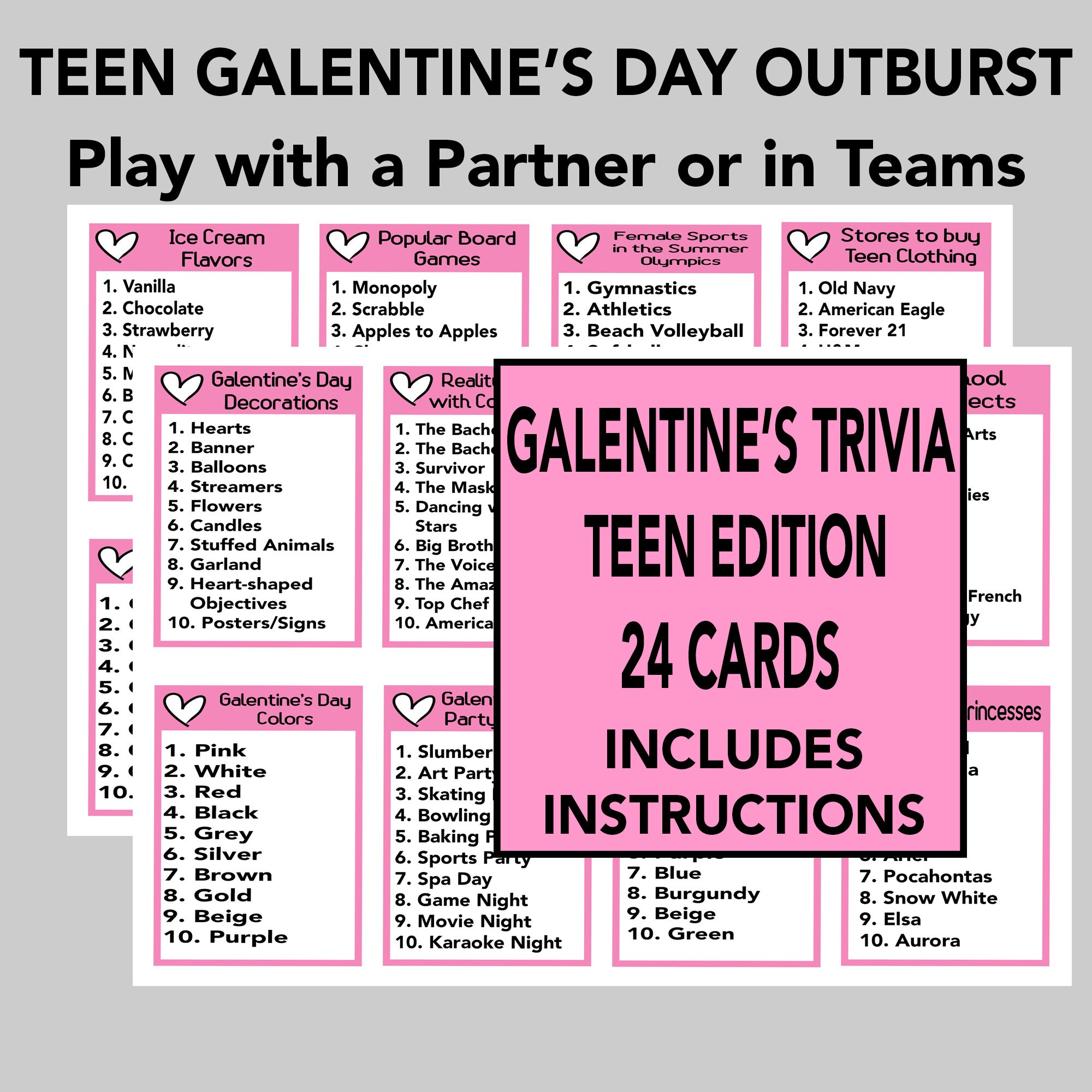 Galentine Party Game for Tweens and Teens Fun Party Game Etsy