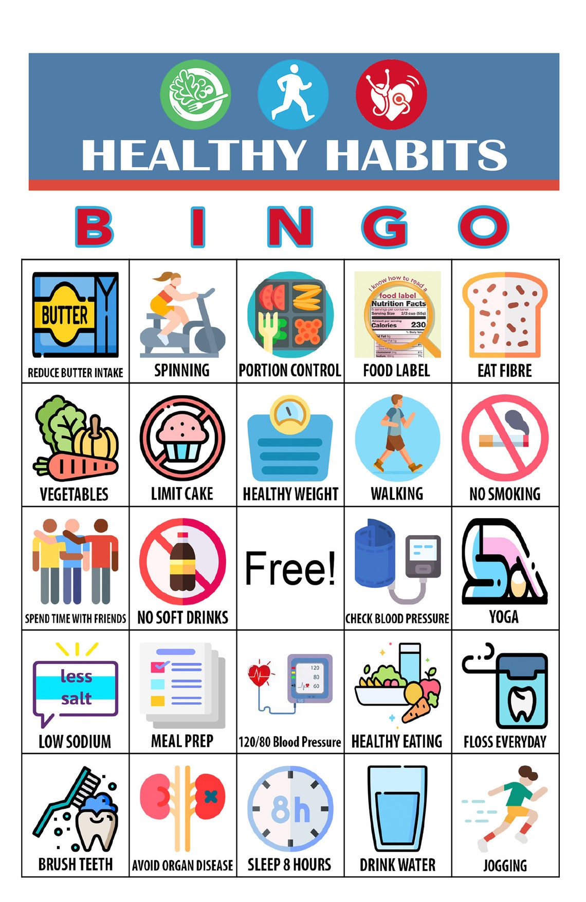 Healthy Habits Bingo Healthy Games Digital Download Bingo Etsy