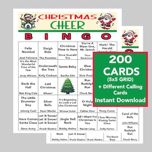 VAKANTIE Muziek, kerstfeest, kerstmuziekbingo, digitale download, bingogames, afdrukbare games, 200 verschillende kaarten, Spotify-afspeellijst