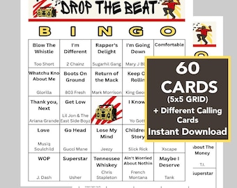 R&B Hip Hop Bingo Game, 60 Unique Cards, Spotify Playlist (Digital Download)