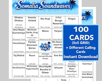 Somalia Music Bingo Game, Somalian Music, 100 Different Cards, YouTube Playlist, (Digital Download)