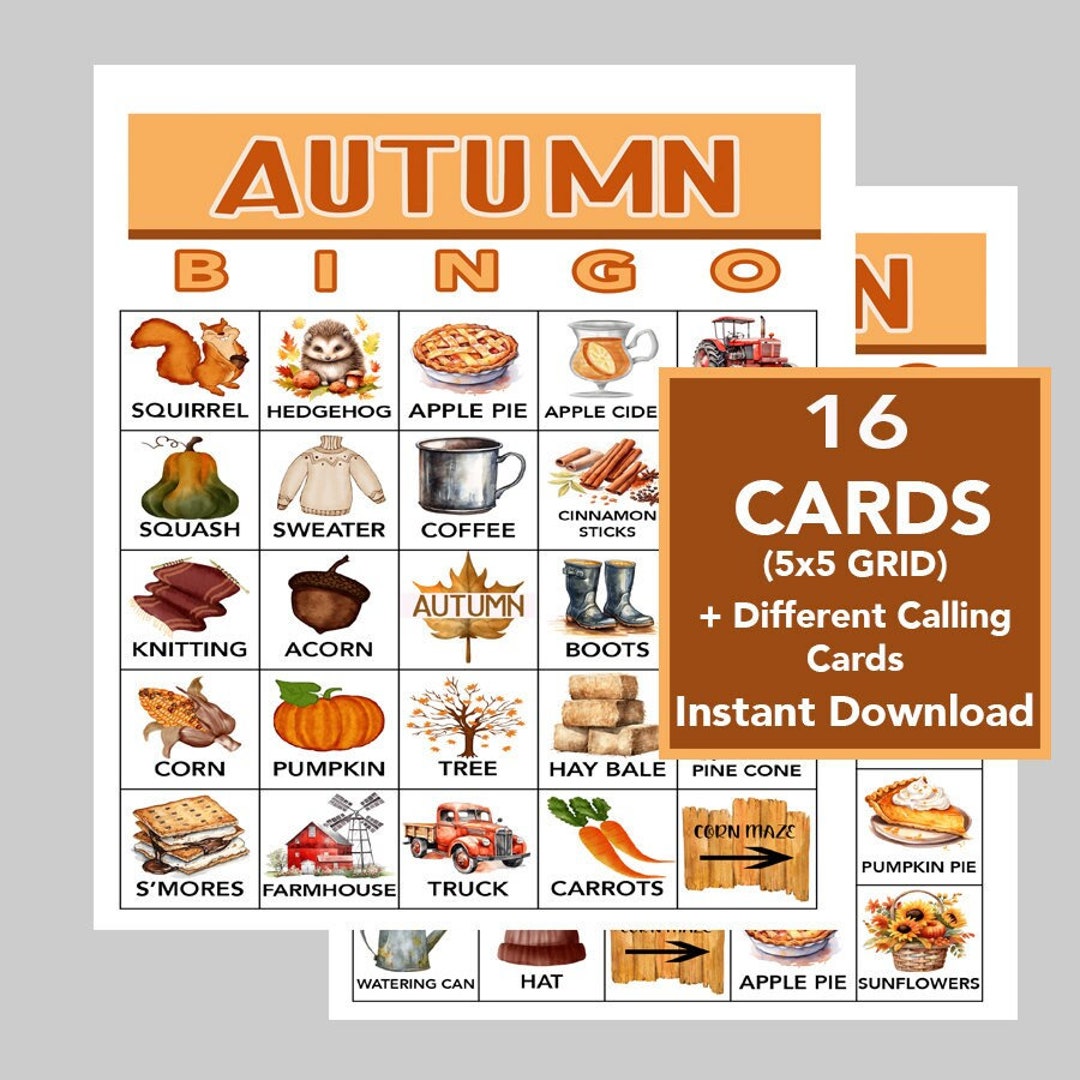 Autumn Bingo, Fall Party, Fall Harvest Bingo, Bingo Games, Printable ...