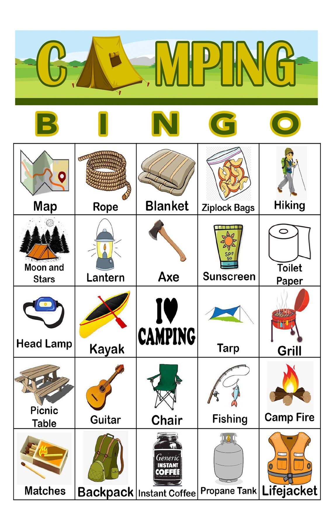 Camping Bingo Game Printable Printable Word Searches