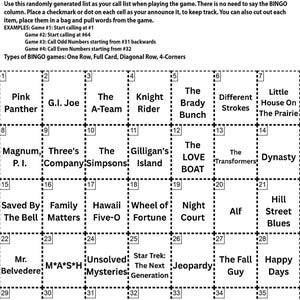 80's Music Hits Bingo Game, 60 Cards, Printable Party Game (Digital Download) image 3
