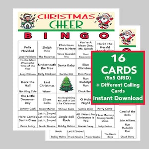Música de FÉRIAS, Festa de Natal, Bingo de Música de Natal, Download Digital, Jogos de Bingo, Jogos para Imprimir, 16 Cartas Diferentes, Lista de Reprodução do Spotify