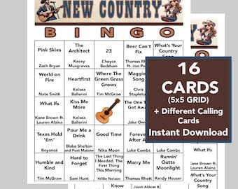 Country Music, Country Hits Bingo Game, Country Music Party, Digital Download, Bingo Games, 16 Different Bingo cards, Spotify Playlist