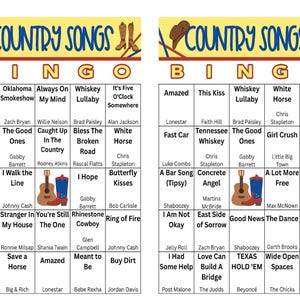 Country-Musik-Bingokarten, Musik-Bingo, 300 verschiedene Karten, 75 Lieder, Partyspiel zum Ausdrucken, Musik-Wiedergabeliste Bild 2