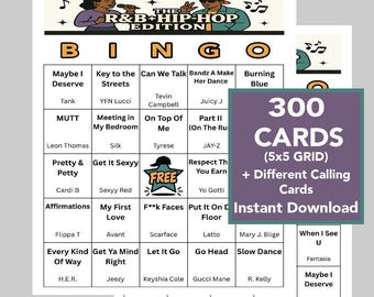 R&B Hip-Hop Music Bingo Game, 300 Cards (Digital Download)