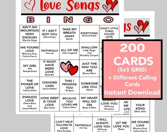 Love Songs, Love Song Bingo, Valentine's Day, Music Party, Digital Download, Bingo Games, Printable Games, 200 Bingo cards, Spotify Playlist