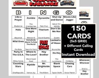 Decades mix 80's, 90's, 2000's, 2010's, 2020's Music, Music Bingo, Instant Digital Download, 150 Different Bingo cards, Music Playlist