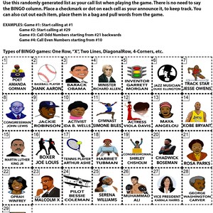 Black History Month Bingo, Black History Games, Black History Trivia, School Activity, Group Activity, Instant Download, 60 Different Cards image 3