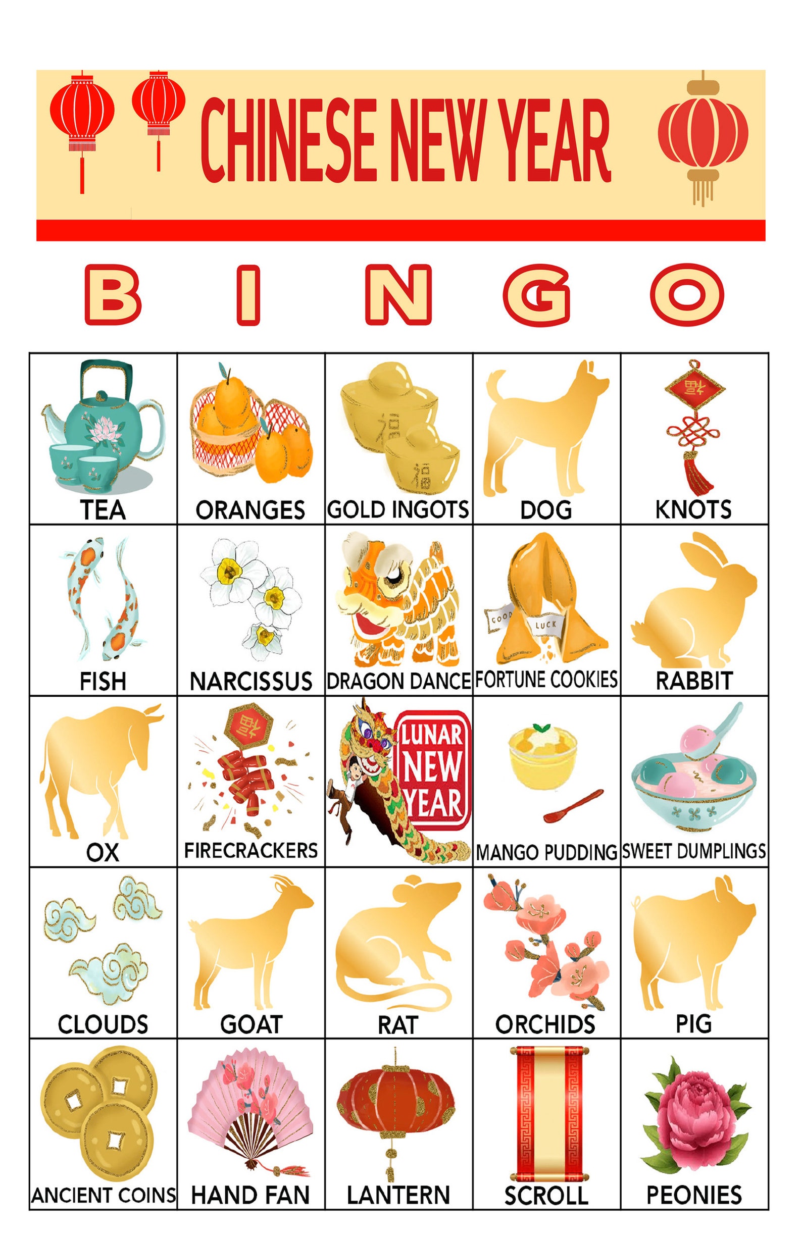 Chinese New Year Bingo Chinese Bingo Lunar New Year Game Etsy