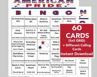American Pride Music Bingo Game, 60 Cards (Spotify Link) (Instant Download)