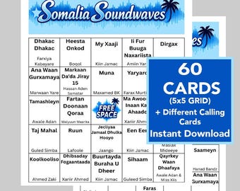 Somalia Music Bingo Game, Somalian Music, 60 Different Cards, YouTube Playlist, (Digital Download)