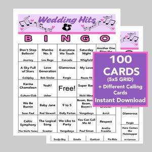 Juegos de boda, juegos de boda, bingo musical para bodas, juegos imprimibles, bingo nupcial, descarga digital, 100 tarjetas diferentes