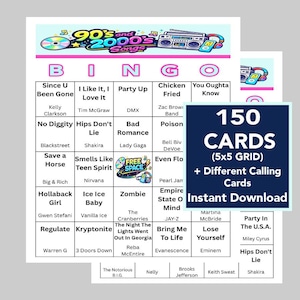90er 2000er Musik Bingo Spiel, 150 Karten, Geburtstagsparty (Digitaler Download) Bild 1