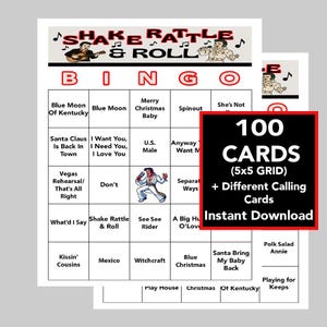 Elvis Presley Hits, Elvis Music, Rock and Roll, Music Bingo Games, Instant Digital Download, 100 Different cards, Spotify Playlist Included