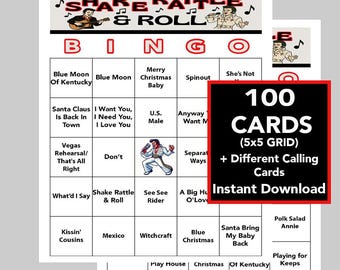 Successi di Elvis Presley, Musica di Elvis, Rock and Roll, Giochi di Bingo Musicali, Download Digitale Istantaneo, 100 Carte Diverse, Playlist Spotify Inclusa