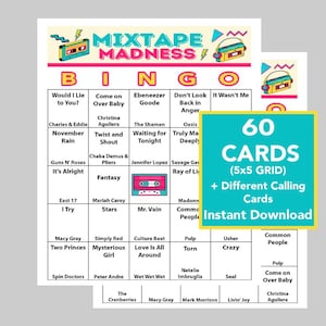 Bingo musical, juegos musicales, fiesta musical, descarga digital instantánea, 60 cartones de bingo diferentes, 50 canciones incluidas, lista de reproducción de Spotify incluida