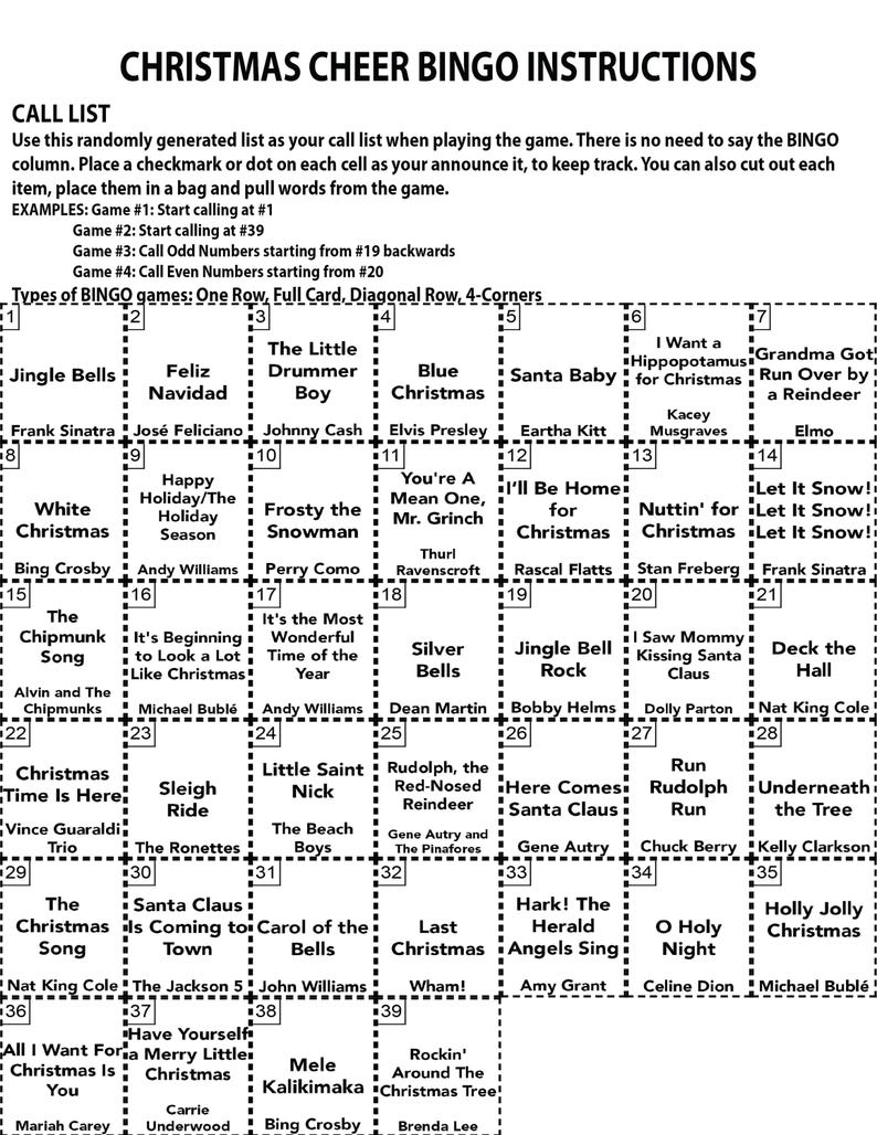 Peut inclure: Une carte de bingo de No&euml;l avec un design noir et blanc. La carte comporte 36 cases avec des mots et des expressions sur le th&egrave;me de No&euml;l. La carte est divis&eacute;e en 6 rang&eacute;es et 6 colonnes. Les cases sont num&eacute;rot&eacute;es de 1 &agrave; 36.