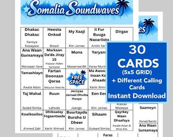 Somalia Music Bingo Game, Somalian Music, 30 Different Cards, YouTube Playlist, (Digital Download)