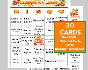 Decades and Throwback Hits Music Bingo Game – 50 Songs, Party Game for Adults & Music Lovers! Music Playlist, Digital Download, 30 Cards