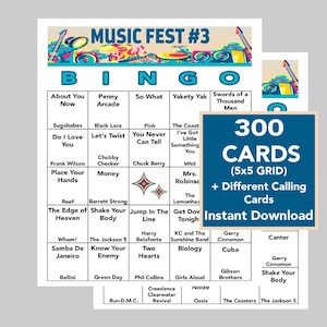 60s, 70s, 80s, 90s, 2000&#39;s Music Bingo, Music Fest Celebration, Instant Digital Download, 300 Different cards, 70 songs, Spotify Playlist