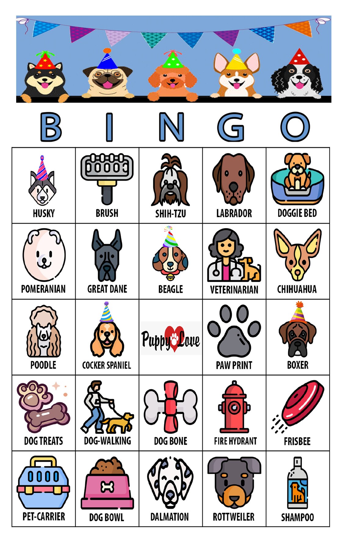 Puppy Bingo 30 cards Download Bingo Games Printable Games | Etsy