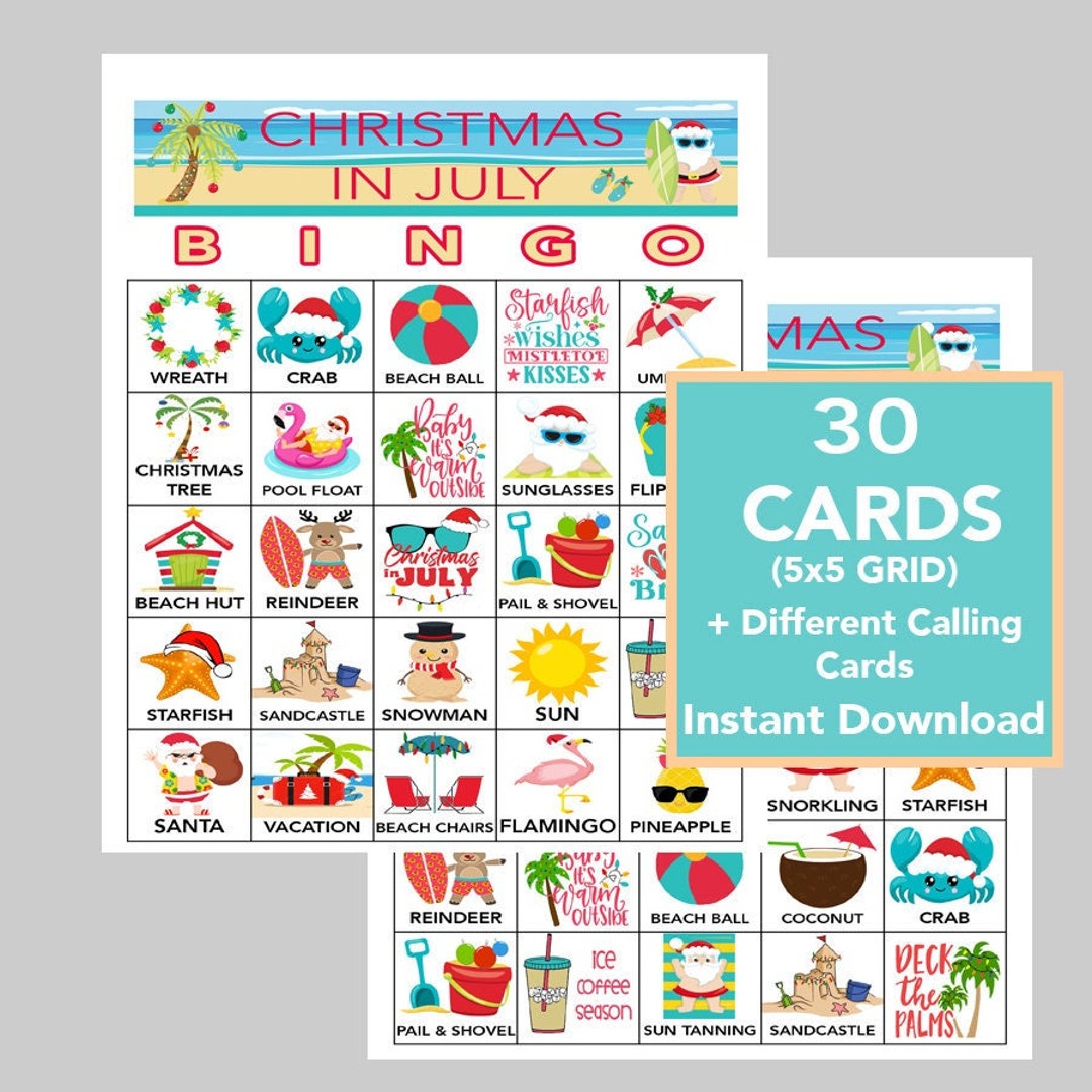 Christmas in July Bingo, 30 Unique Cards (printable Game) - Etsy