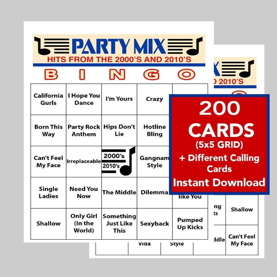 Party Mix Music, 2000's and 2010's Music Party, Music Bingo, Instant