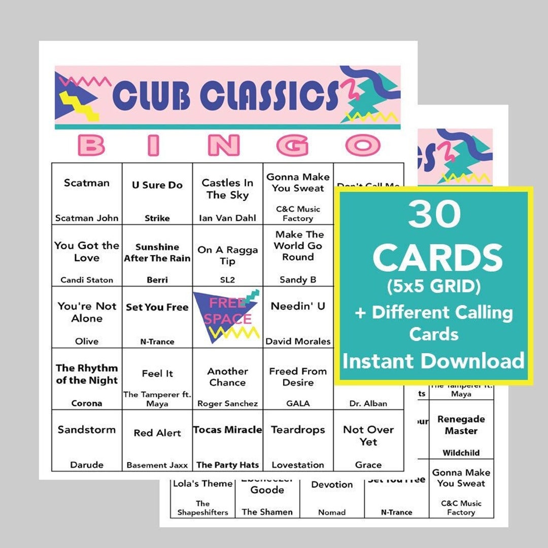 Club Classics, 90's Club Music, Dance Music Bingo, Instant Digital ...