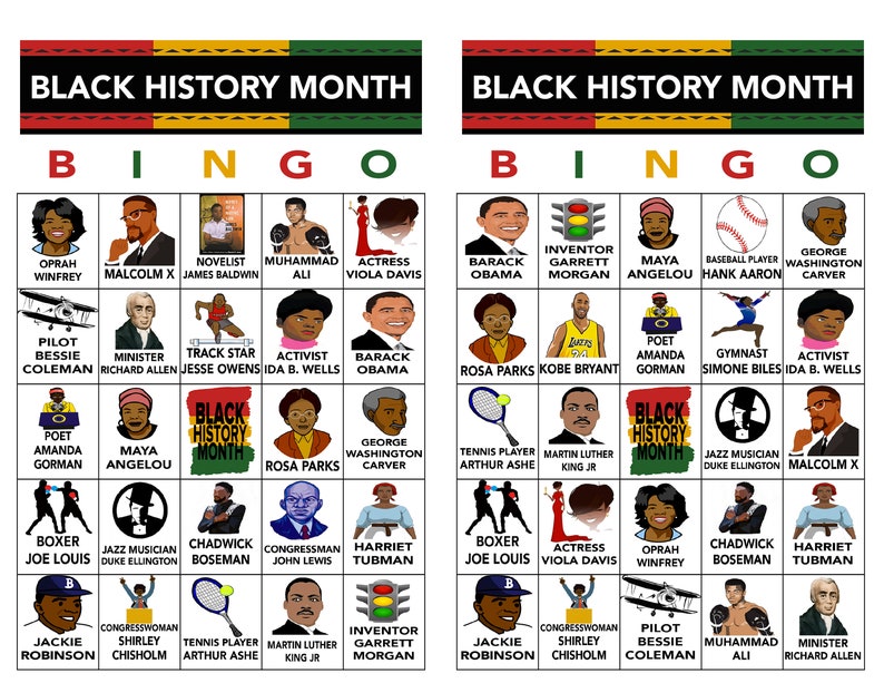 Black History Month Bingo Black History Games Black History Etsy