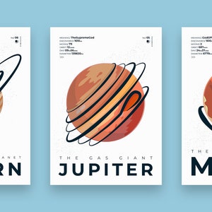 Planètes du système solaire (lumière) - Carte postale A6 (Mars, Jupiter, Saturne, Neptune)