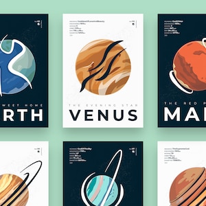 Planetas del Sistema Solar - x18 impresiones digitales (Mercurio, Venus, Tierra, Marte, Júpiter, Saturno, Urano, Neptuno, Plutón)