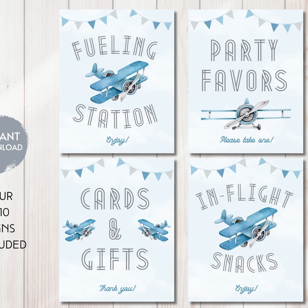 Aviation Theme Party Signs Bundle, Airplane 1st Birthday Decorations, Time Flies Bday Signs Printable, 8x10, Instant Download, DIY