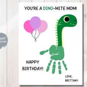 MODELLO di impronta della mano per il compleanno della mamma, download digitale, Dino-Mite, lavoretto per bambini per il compleanno, il primo giorno del bambino, ricordo, regalo, asilo nido, scuola elementare